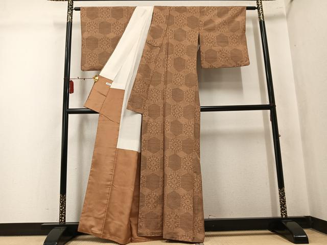 平和屋着物●上質な紬　亀甲花文　正絹　逸品　AABK7085ph