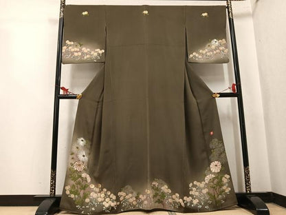 平和屋着物●アンティーク 大正ロマン ファッションデザイナー 花井幸子 訪問着 刺繍 草花文 暈し染め 金糸 正絹 逸品 AABK7087ph