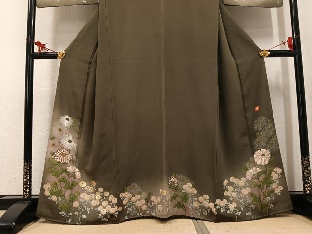 平和屋着物●アンティーク 大正ロマン ファッションデザイナー 花井幸子 訪問着 刺繍 草花文 暈し染め 金糸 正絹 逸品 AABK7087ph