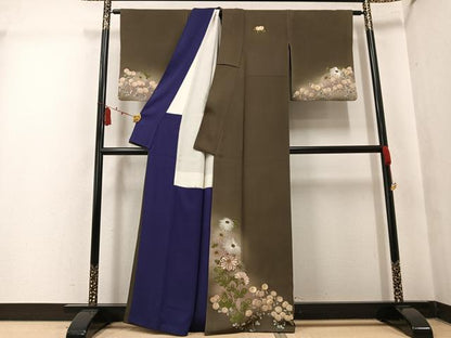 平和屋着物●アンティーク 大正ロマン ファッションデザイナー 花井幸子 訪問着 刺繍 草花文 暈し染め 金糸 正絹 逸品 AABK7087ph