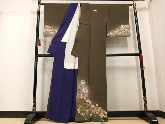 平和屋着物●アンティーク 大正ロマン ファッションデザイナー 花井幸子 訪問着 刺繍 草花文 暈し染め 金糸 正絹 逸品 AABK7087ph