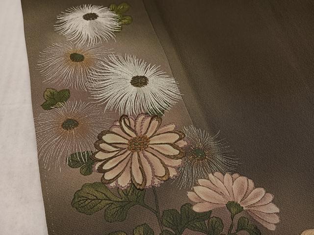 平和屋着物●アンティーク 大正ロマン ファッションデザイナー 花井幸子 訪問着 刺繍 草花文 暈し染め 金糸 正絹 逸品 AABK7087ph