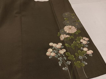 平和屋着物●アンティーク 大正ロマン ファッションデザイナー 花井幸子 訪問着 刺繍 草花文 暈し染め 金糸 正絹 逸品 AABK7087ph