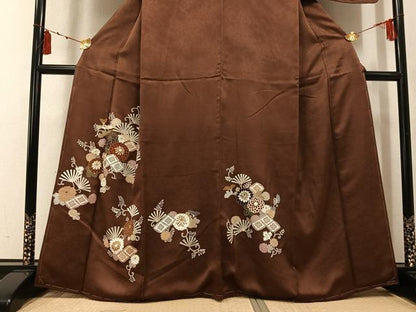 平和屋着物●訪問着　草花文　金彩　正絹　逸品　AABK7089ph