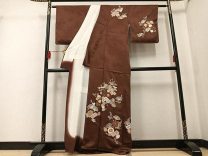 平和屋着物●訪問着　草花文　金彩　正絹　逸品　AABK7089ph