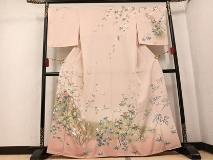 平和屋着物●十日町友禅作家　松雨　訪問着　枝花文　暈し染め　金彩　正絹　逸品　未使用　AABK7090ph