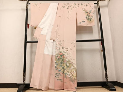 平和屋着物●十日町友禅作家　松雨　訪問着　枝花文　暈し染め　金彩　正絹　逸品　未使用　AABK7090ph