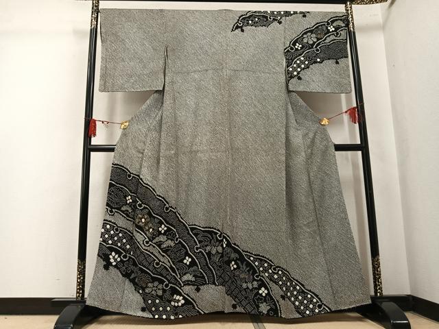 平和屋着物●訪問着　総絞り　草花文　金彩　正絹　逸品　AABK7092ph