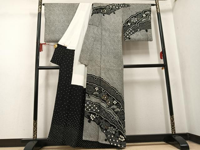 平和屋着物●訪問着　総絞り　草花文　金彩　正絹　逸品　AABK7092ph