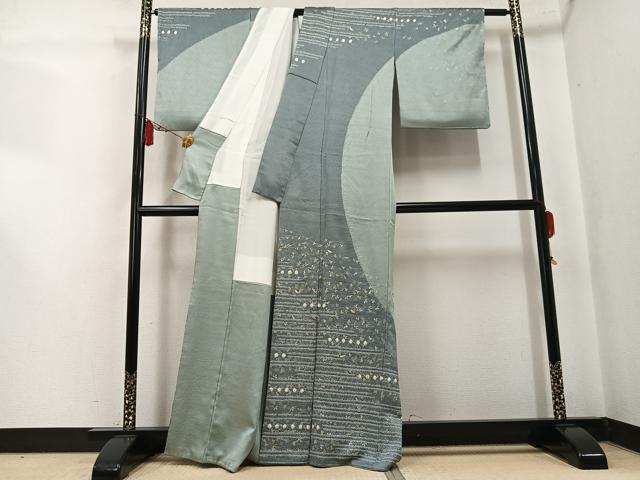 平和屋着物●訪問着　絞り　刺繍　コオロギ　金銀彩　正絹　逸品　AABK7093ph