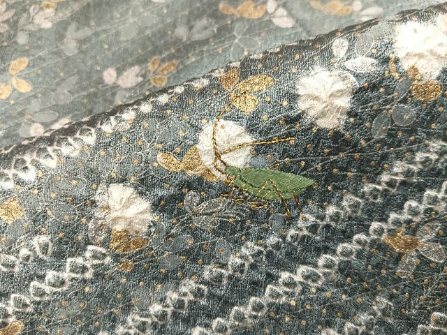 平和屋着物●訪問着　絞り　刺繍　コオロギ　金銀彩　正絹　逸品　AABK7093ph
