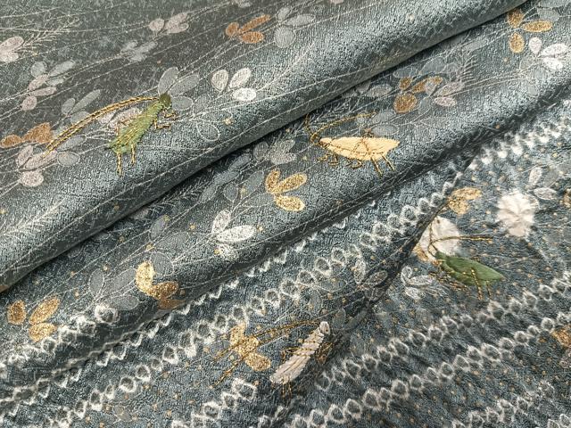 平和屋着物●訪問着　絞り　刺繍　コオロギ　金銀彩　正絹　逸品　AABK7093ph