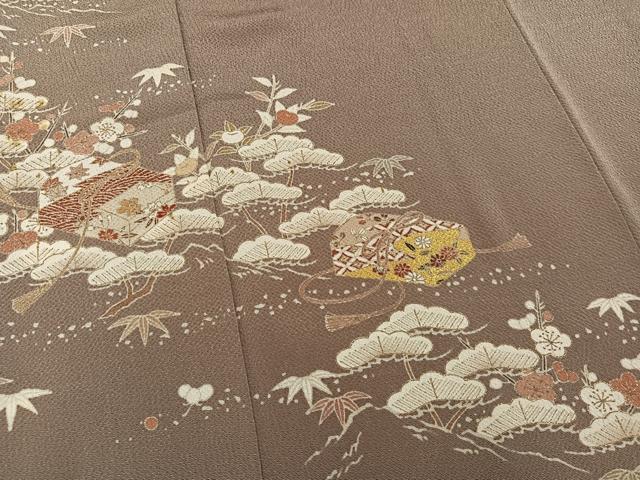 平和屋着物●豪華色留袖　松竹梅文箱文　鬼しぼ縮緬　正絹　逸品　AABK7098ph