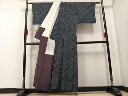 平和屋着物●本場大島紬　割込み絣　花菱文　正絹　逸品　AABK7100ph