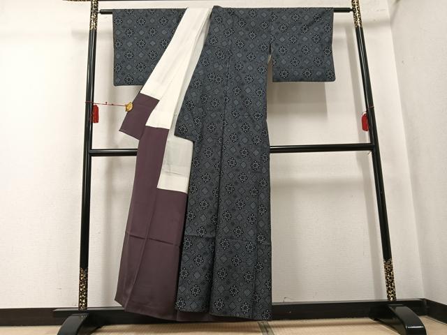 平和屋着物●本場大島紬　割込み絣　花菱文　正絹　逸品　AABK7100ph
