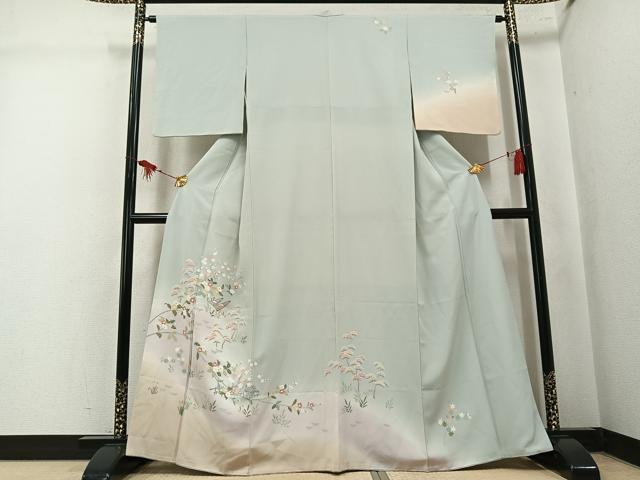 平和屋着物●訪問着　友禅　松竹梅風景文　暈し染め　正絹　逸品　AABK7102ph
