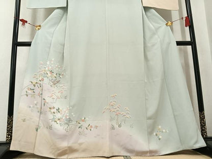 平和屋着物●訪問着　友禅　松竹梅風景文　暈し染め　正絹　逸品　AABK7102ph