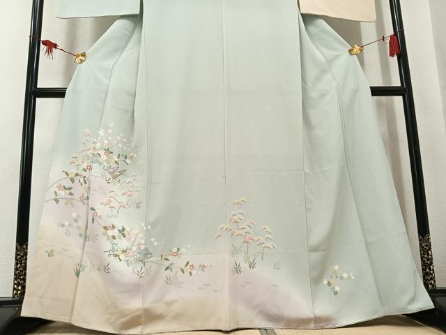 平和屋着物●訪問着　友禅　松竹梅風景文　暈し染め　正絹　逸品　AABK7102ph