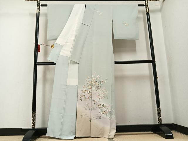 平和屋着物●訪問着　友禅　松竹梅風景文　暈し染め　正絹　逸品　AABK7102ph