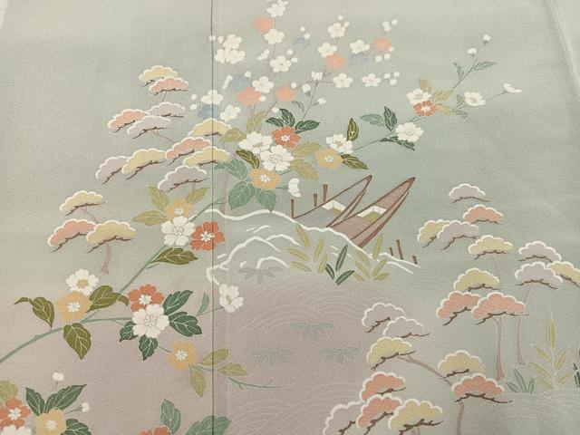 平和屋着物●訪問着　友禅　松竹梅風景文　暈し染め　正絹　逸品　AABK7102ph