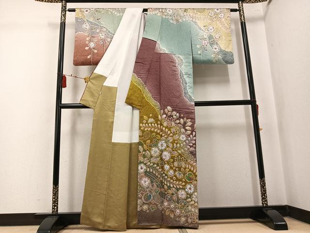 平和屋着物●越後十日町の一流染匠 桐屋・翠山工房 訪問着 辻が花 絞り 暈し染め 金彩 金通し地 小田急百貨店扱い 正絹 逸品 AABK7103ph