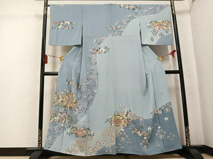 平和屋着物●訪問着　作家物　駒刺繍　鳳凰花唐草文　金彩　正絹　逸品　AABK7107ph