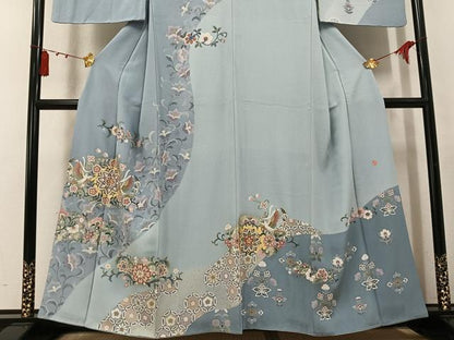 平和屋着物●訪問着　作家物　駒刺繍　鳳凰花唐草文　金彩　正絹　逸品　AABK7107ph
