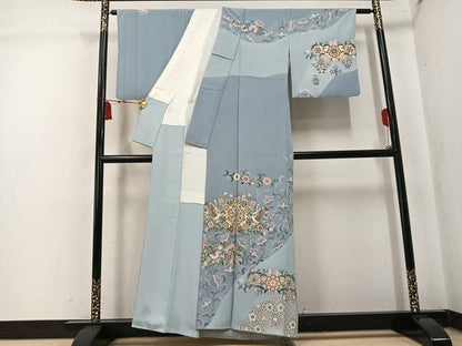 平和屋着物●訪問着　作家物　駒刺繍　鳳凰花唐草文　金彩　正絹　逸品　AABK7107ph