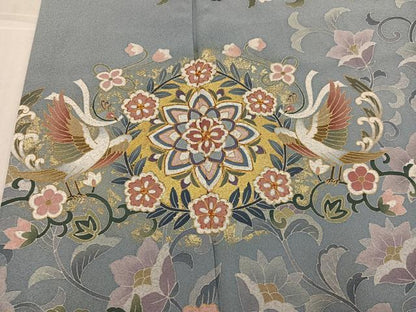 平和屋着物●訪問着　作家物　駒刺繍　鳳凰花唐草文　金彩　正絹　逸品　AABK7107ph