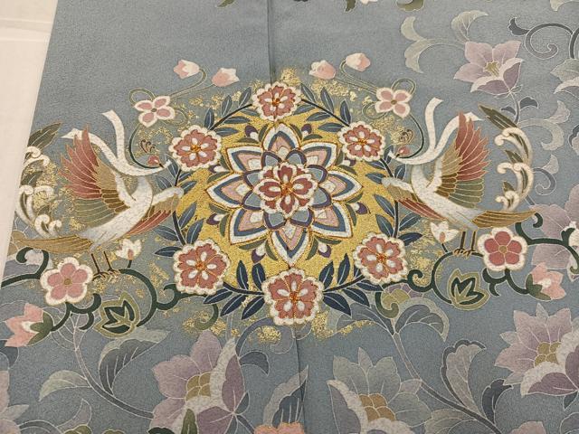 平和屋着物●訪問着　作家物　駒刺繍　鳳凰花唐草文　金彩　正絹　逸品　AABK7107ph