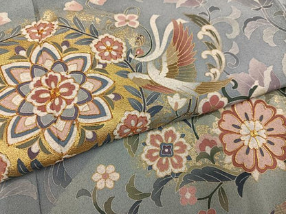 平和屋着物●訪問着　作家物　駒刺繍　鳳凰花唐草文　金彩　正絹　逸品　AABK7107ph