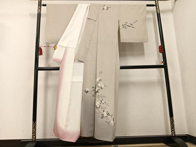 平和屋着物●訪問着　友禅　作家物　枝花文　暈し染め　正絹　逸品　AABK7108ph