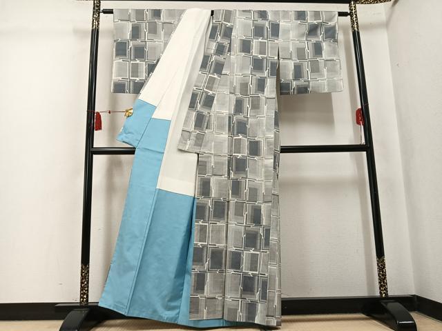 平和屋着物●本場大島紬　総絣　格子　証紙付き　正絹　逸品　AABK7112ph