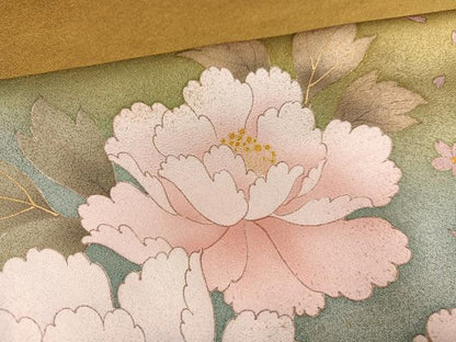 平和屋着物●豪華振袖　草花文　暈し染め　金彩　金通し地　ロング丈　正絹　逸品　AABK7113ph