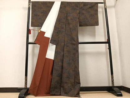 平和屋着物●都喜ヱ門　本場大島紬　7マルキ　草花文　藤絹織物謹製　証紙付き　正絹　逸品　AABK7114ph