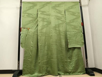 平和屋着物●豪華振袖　流水地紋　色無地　柳茶色　正絹　逸品　AABK7115ph