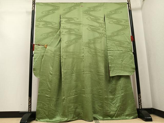 平和屋着物●豪華振袖　流水地紋　色無地　柳茶色　正絹　逸品　AABK7115ph