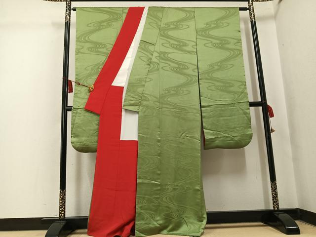 平和屋着物●豪華振袖　流水地紋　色無地　柳茶色　正絹　逸品　AABK7115ph