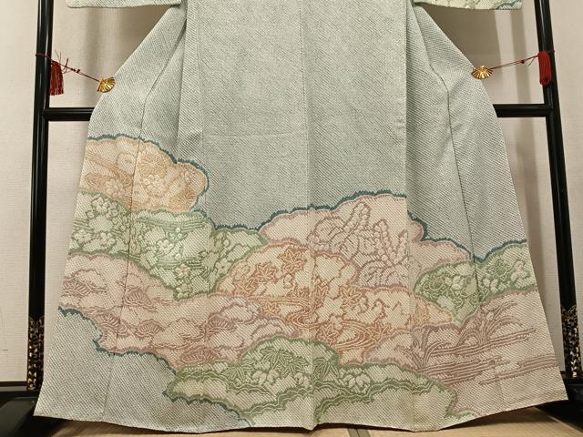 平和屋着物●訪問着　総絞り　雲重ね草花文　正絹　逸品　AABK7116ph