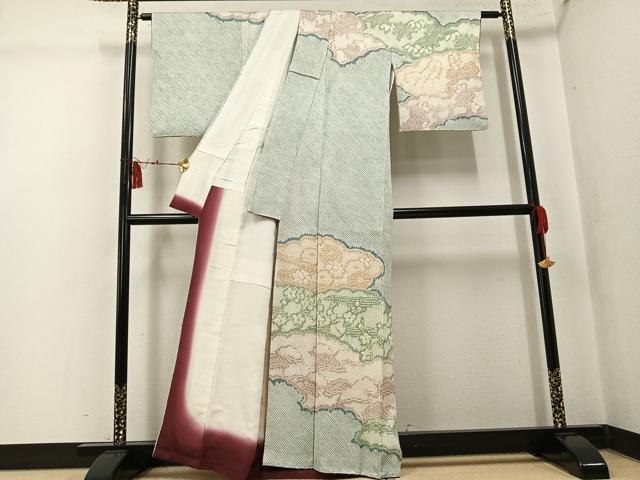 平和屋着物●訪問着　総絞り　雲重ね草花文　正絹　逸品　AABK7116ph