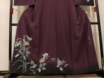 平和屋着物●染色作家　草野一騎　訪問着　草花文　暈し染め　金彩　正絹　逸品　AABK7123ph