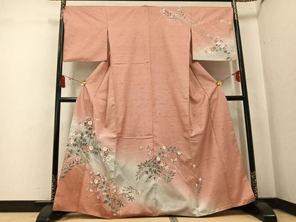 平和屋着物●石川県指定無形文化財　牛首紬　白山工房　手織り　訪問着　草花文　暈し染め　正絹　逸品　AABK7128ph