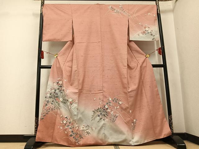 平和屋着物●石川県指定無形文化財　牛首紬　白山工房　手織り　訪問着　草花文　暈し染め　正絹　逸品　AABK7128ph