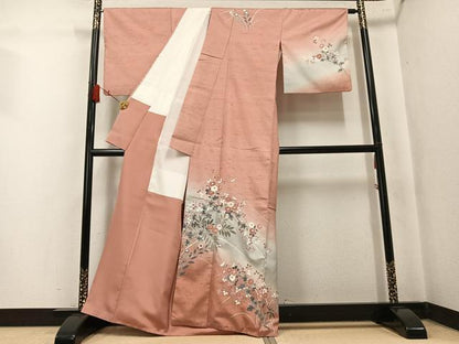 平和屋着物●石川県指定無形文化財　牛首紬　白山工房　手織り　訪問着　草花文　暈し染め　正絹　逸品　AABK7128ph