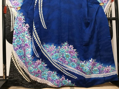 平和屋着物●豪華振袖　絞り　草花文　暈し染め　銀通し地　正絹　逸品　AABK7130ph