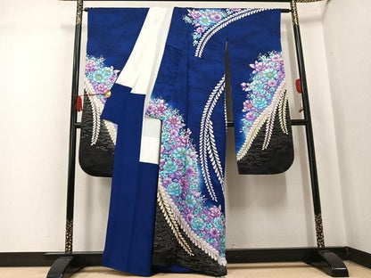 平和屋着物●豪華振袖　絞り　草花文　暈し染め　銀通し地　正絹　逸品　AABK7130ph