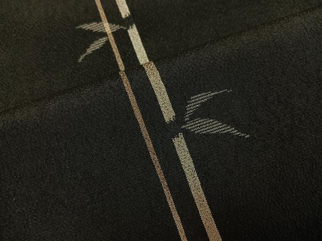 平和屋着物●本塩沢　笹竹文　黒地　正絹　逸品　未使用　AABK7148ph