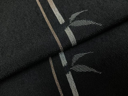 平和屋着物●本塩沢　笹竹文　黒地　正絹　逸品　未使用　AABK7148ph