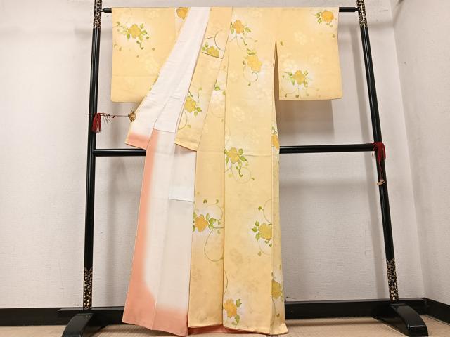 平和屋着物●上質な小紋　地紋起こし　花唐草文　暈し染め　正絹　逸品　AABK7149ph