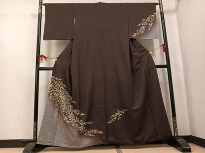 平和屋着物●訪問着　草花文　暈し染め　金銀彩　正絹　逸品　AABK7150ph